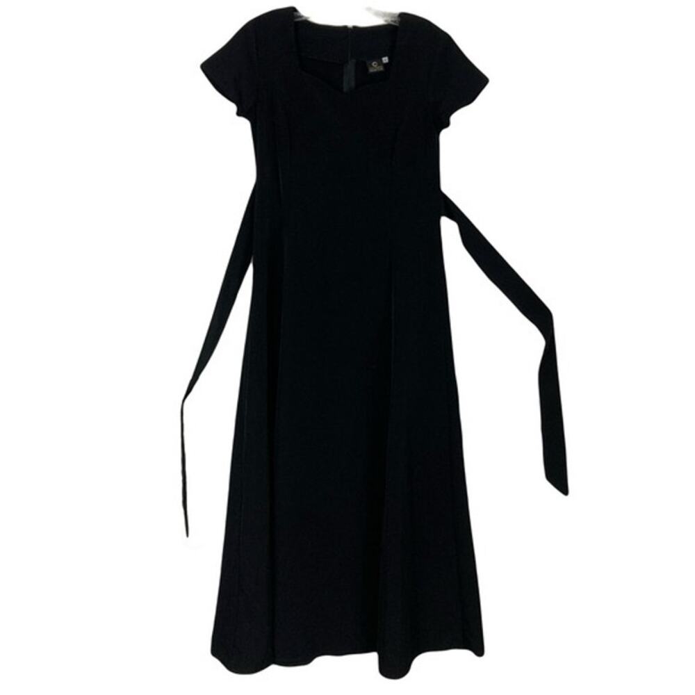 nwot COUSIN’S Concert Attire Dress 4 Black Fit&Flare Tie Short-sl Midi Poly USA